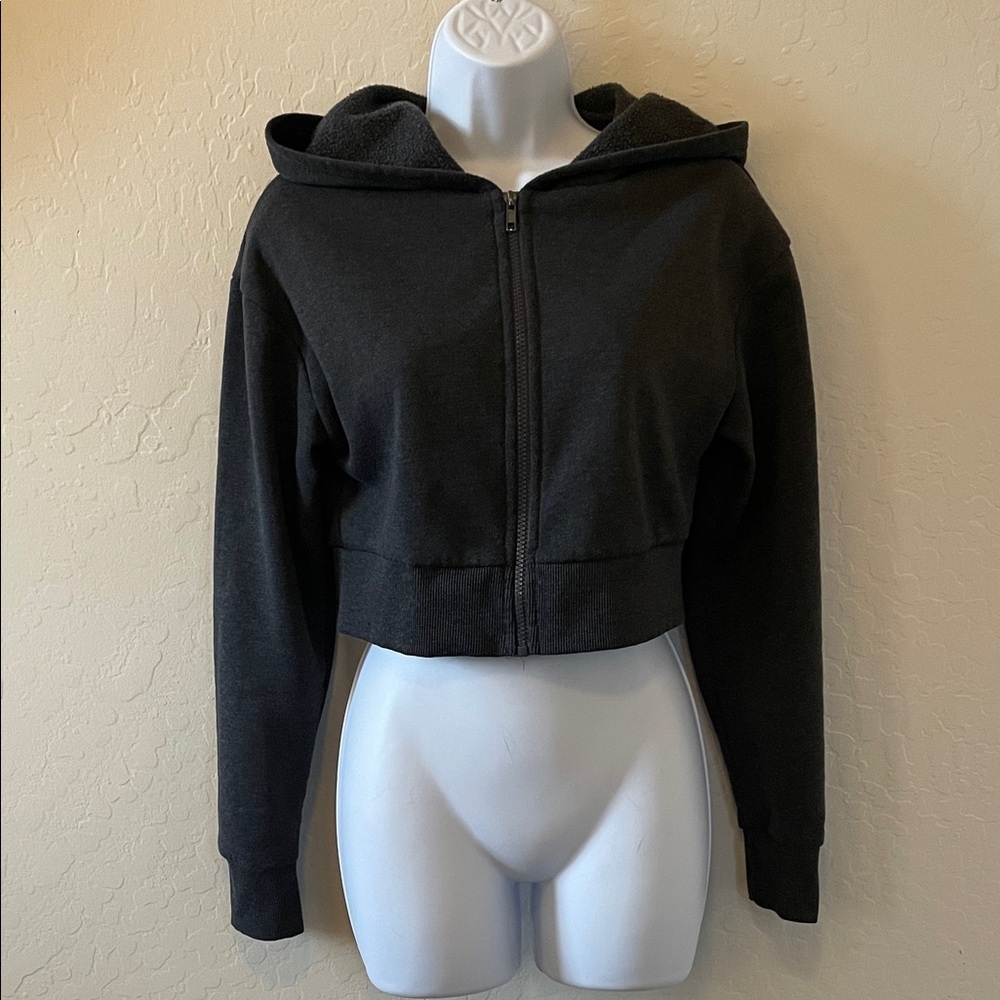 Dark Gray Cropped Hoodie Jacket